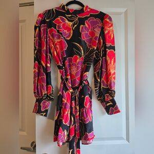 Farm Rio Shiny Chita Floral Print Minidress Medium